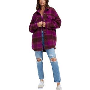 Good American Brushed Plaid Boyfriend Oversized Shacket Wool Blend warm cozy